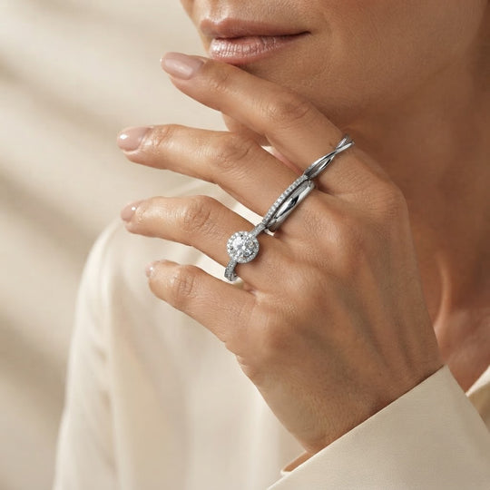 LUXURIANT DIAMOND - Lab Grown Diamant SGL zertifiziert SI-GH Ring 925 Silber Rhodiniert (Größe 18.00) ca. 1,05 ct