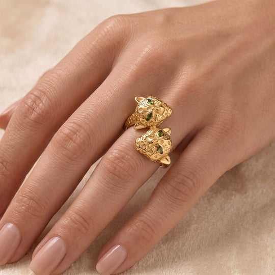 EverTrue natürlicher Chromdiopsid Ring, Messing mit Gelbgold E-Beschichtung - 0,46 ct.