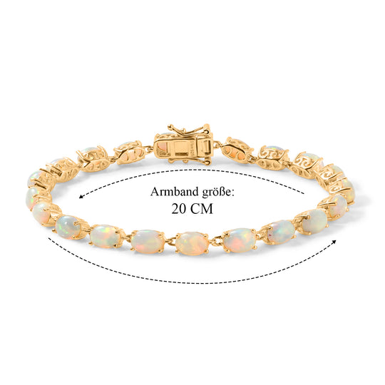 D'Joy AA natürliches, äthiopisches Welo Opal 20cm Armband, 925 Silber 750 Gelbgold Vermeil - 13,26 ct.