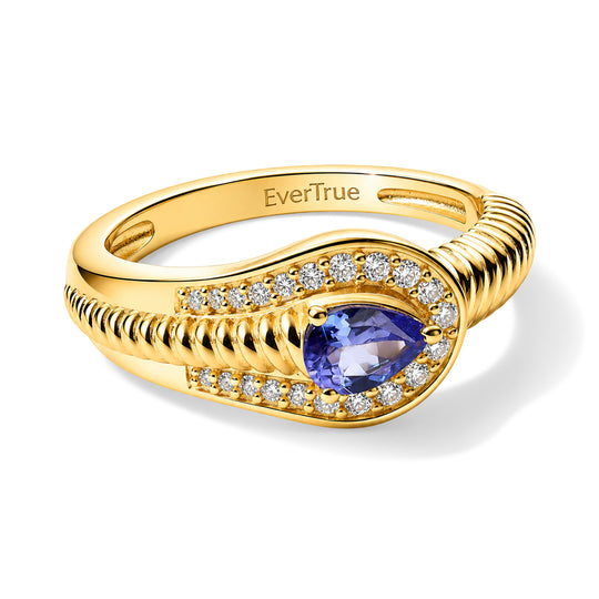 EVER TRUE AA Tansanit, Weißer Zirkon Ring 950 Kupfer (Größe 20.00) ca. 0,63 ct
