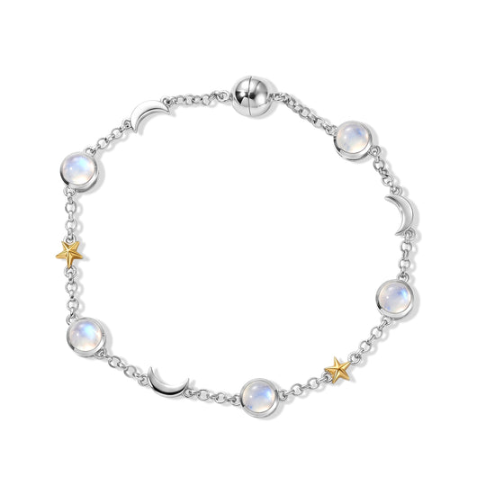 D'Joy Regenbogen Mondstein Armband ca. 20 cm 925 Silber Rhodiniert ca. 4,91 ct.