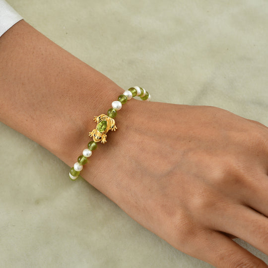 GP Trionfo Kollektion - Peridot, Süßwasser Perle (5mm) Armband ca. 19 + 2 cm Extender 925 Silber 750 Gelbgold vermeil 26.17 ct