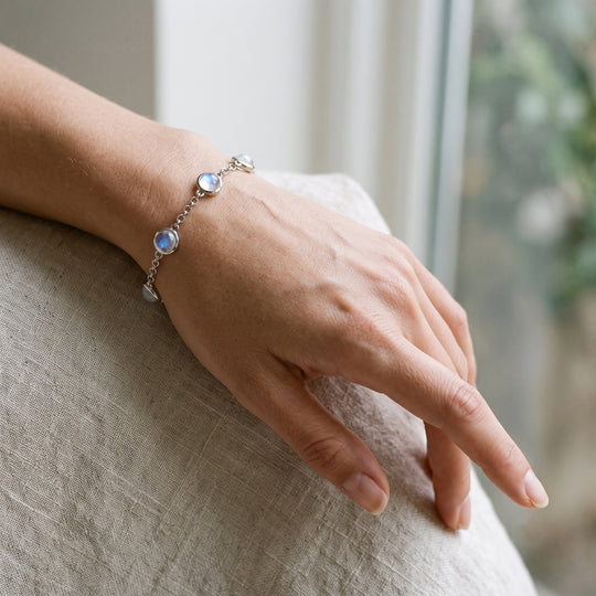 EVER TRUE Regenbogen Mondstein Armband ca. 19 cm 950 Kupfer ca. 9.75 ct