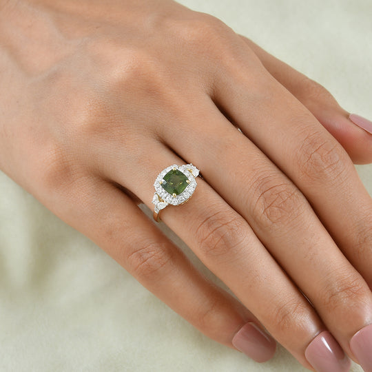 LUXURIANT (10-16 Werktage Lieferzeit) 2,22 ct. AAA grüner Saphir und Labor Diamant Ring in 417 Gold