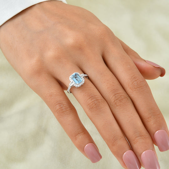LUXORO AAA Santamaria Aquamarin, Weißer Diamant Ring 417 Gold (Größe 18.00) (10-16 Werktage Lieferzeit) ca. 1,83 ct