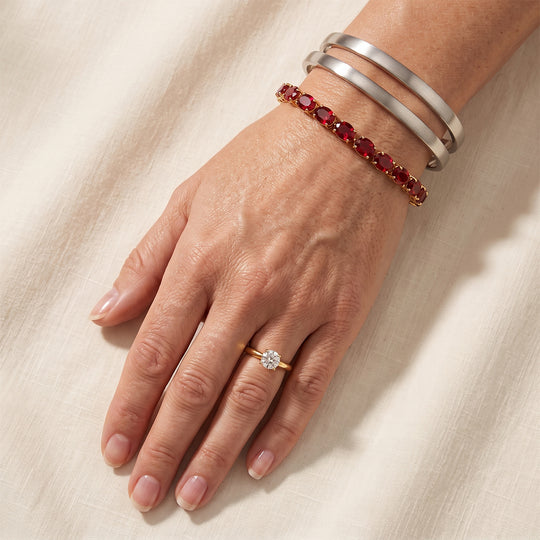 D'Joy Rubin Feuer Triplett Quarz und Diamant 19cm Armband, 925 Silber 750 Gelbgold Vermeil - 25,44 ct.