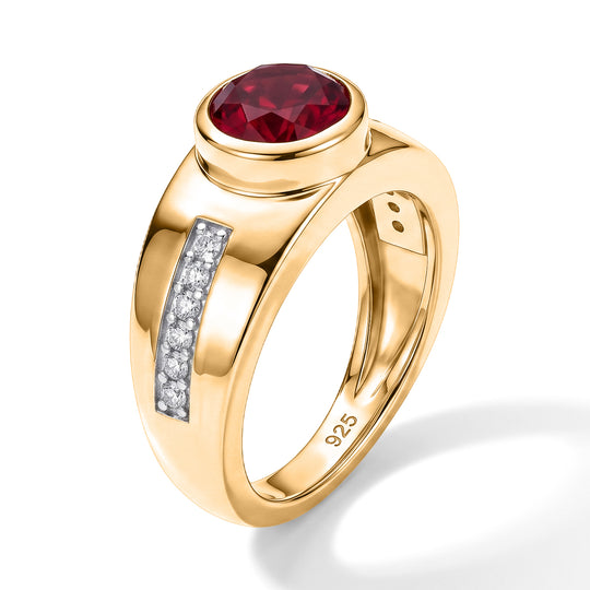 Rubin Feuer Triplett Quarz und Zirkon Herrenring, 925 Silber 750 vergoldet - 1,83 ct.