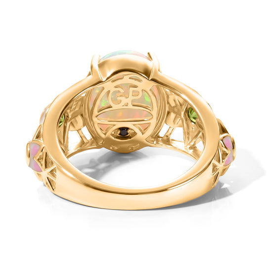 GP Italienischer Garten Kollektion - AA Natürlicher, äthiopischer Welo Opal, Natürlicher Chromdiopsid Ring Mit Pinker Emaille 925 Silber 750 Gelbgold vermeil (Größe 19.00) ca. 3.05 ct
