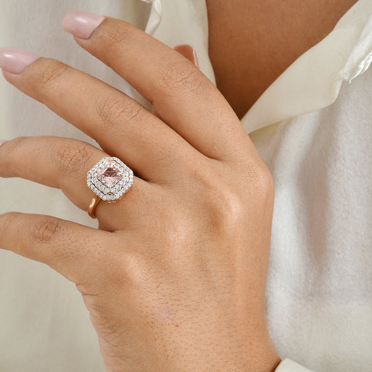 D'Joy AA Rosa Morganit, Moissanit Ring 925 Silber 750 Roségold vermeil (Größe 18.00) (10-16 Werktage Lieferzeit) ca. 1,33 ct