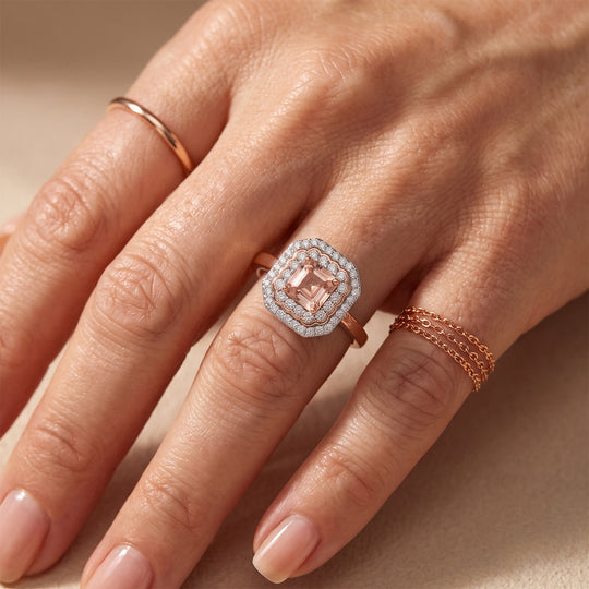 D'Joy AA Rosa Morganit, Moissanit Ring 925 Silber 750 Roségold vermeil (Größe 18.00) (10-16 Werktage Lieferzeit) ca. 1,33 ct