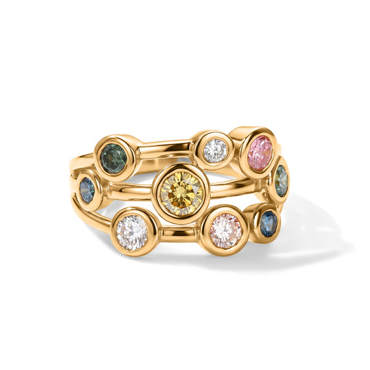 LUXURIANT SI mehrfarbiger Labor Diamant Ring, 925 Silber 750 Gelbgold Vermeil - 2,16 ct.
