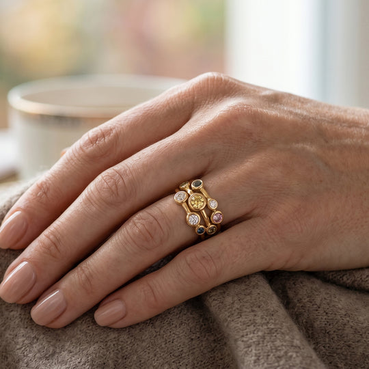 LUXURIANT SI mehrfarbiger Labor Diamant Ring, 925 Silber 750 Gelbgold Vermeil - 2,16 ct.