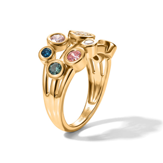 LUXURIANT SI mehrfarbiger Labor Diamant Ring, 925 Silber 750 Gelbgold Vermeil - 2,16 ct.