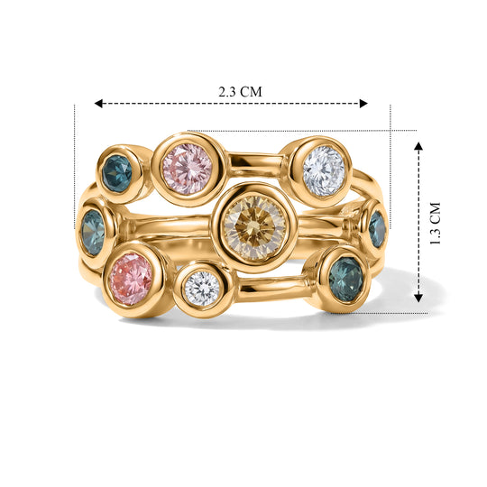 LUXURIANT SI mehrfarbiger Labor Diamant Ring, 925 Silber 750 Gelbgold Vermeil - 2,16 ct.