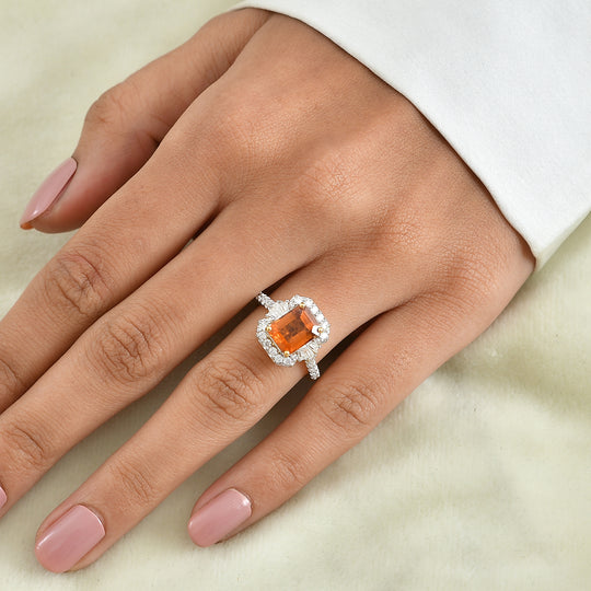 D'Joy AAA Honig Granat, Moissanit Ring 925 Silber 750 Gelbgold vermeil (Größe 18.00) (10-16 Werktage Lieferzeit) ca. 3,12 ct