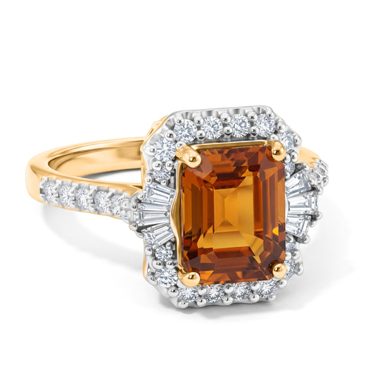 D'Joy AAA Honig Granat, Moissanit Ring 925 Silber 750 Gelbgold vermeil (Größe 18.00) (10-16 Werktage Lieferzeit) ca. 3,12 ct