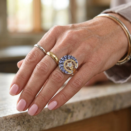 D'Joy AA Tansanit, gelber Saphir und Zirkon Ring, 925 Silber rhodiniert und 750 Gelbgold Vermeil - 2,43 ct.