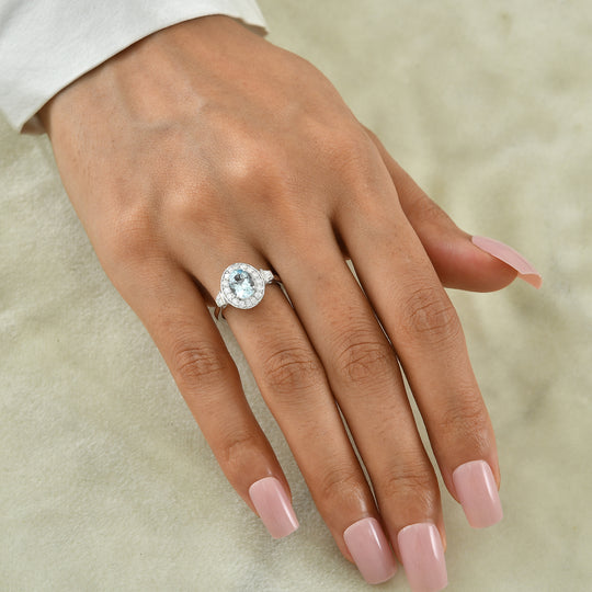 D'Joy AA Aquamarin, Moissanit Ring 925 Silber Rhodiniert (Größe 18.00) (10-16 Werktage Lieferzeit) ca. 1,56 ct