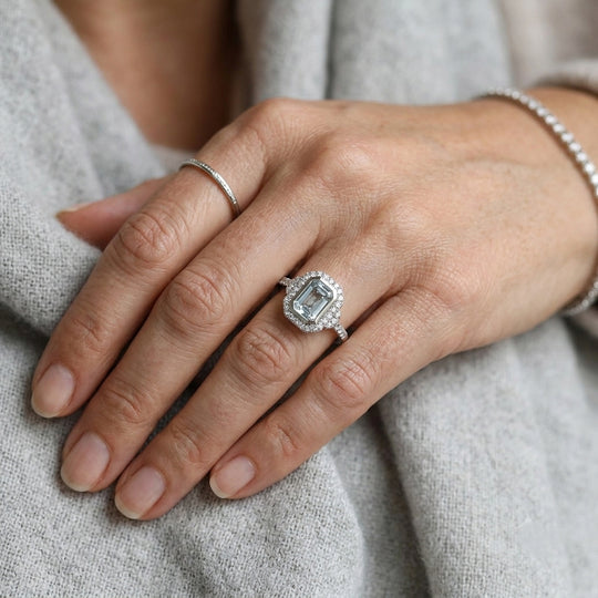D'Joy AA Aquamarin, Moissanit Ring 925 Silber Rhodiniert (Größe 18.00) (10-16 Werktage Lieferzeit) ca. 1,88 ct