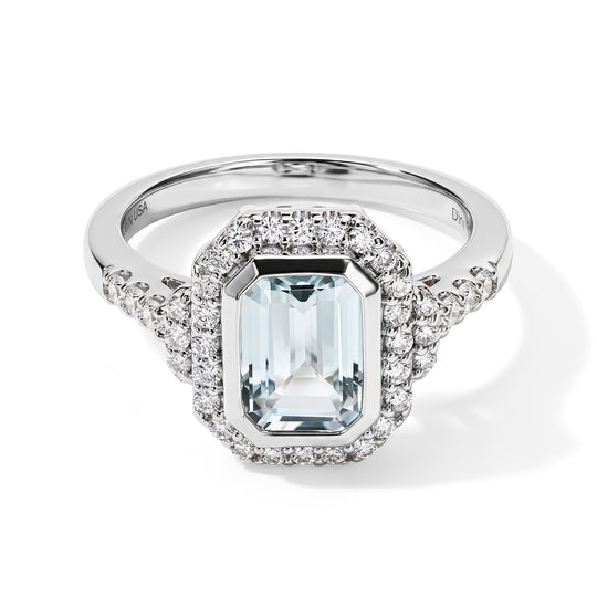 D'Joy AA Aquamarin, Moissanit Ring 925 Silber Rhodiniert (Größe 18.00) (10-16 Werktage Lieferzeit) ca. 1,88 ct