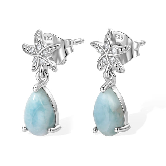 EVER TRUE AA Larimar, Weißer Zirkon Ohrringe Reine Bronze ca. 2,23 ct.