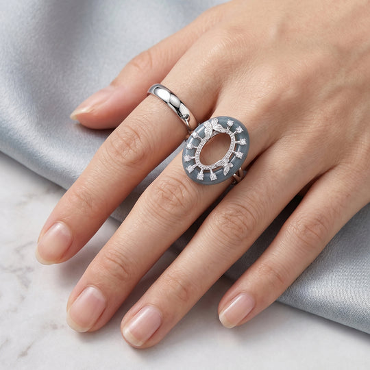 D'Joy Olmek Jadeit, Moissanit Ring 925 Silber Rhodiniert (Größe 21.00) ca. 21,10 ct