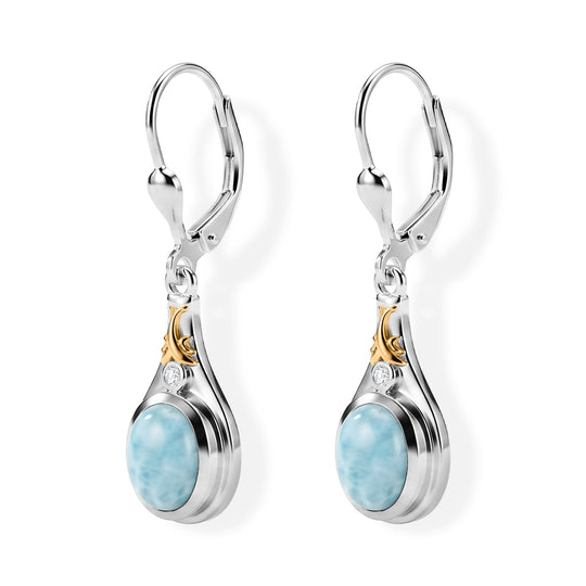 D'Joy AAA Larimar, Weißer Diamant Ohrringe 925 Silber Rhodiniert und 750 Gelbgold Vermeil ca. 3.04 ct