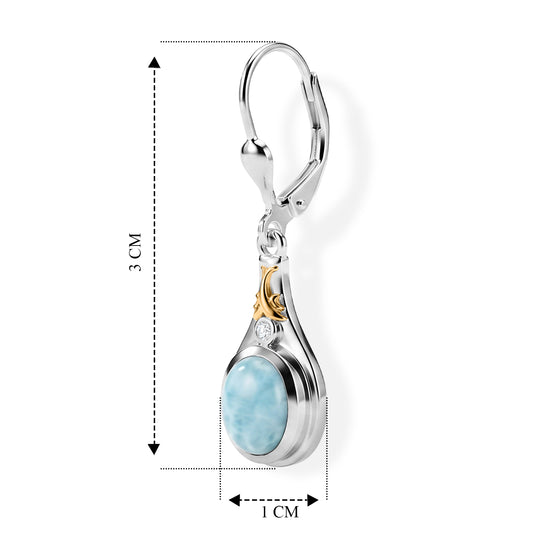 D'Joy AAA Larimar, Weißer Diamant Ohrringe 925 Silber Rhodiniert und 750 Gelbgold Vermeil ca. 3.04 ct
