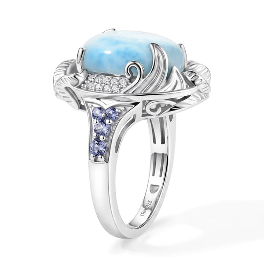 D'Joy AAA Larimar, Iolit Ring 925 Silber Rhodiniert (Größe 19.00) ca. 7,78 ct