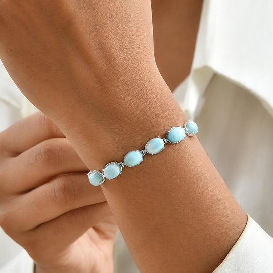 D'Joy AAA Larimar Armband ca. 18 cm 925 Silber Rhodiniert ca. 25,66 ct.