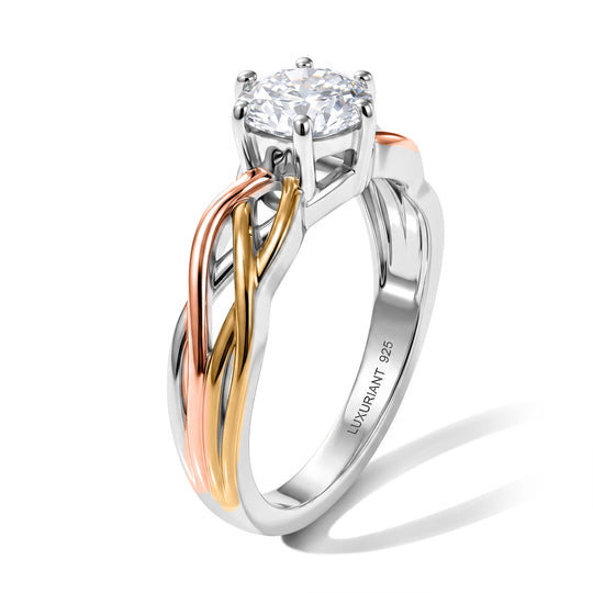 LUXURIANT SGL zertifizierter SI-GH Labor Rundschliff Diamant Ring, 925 Silber rhodiniert, 750 Gelbgold Vermeil und 750 Roségold Vermeil - 1 ct.