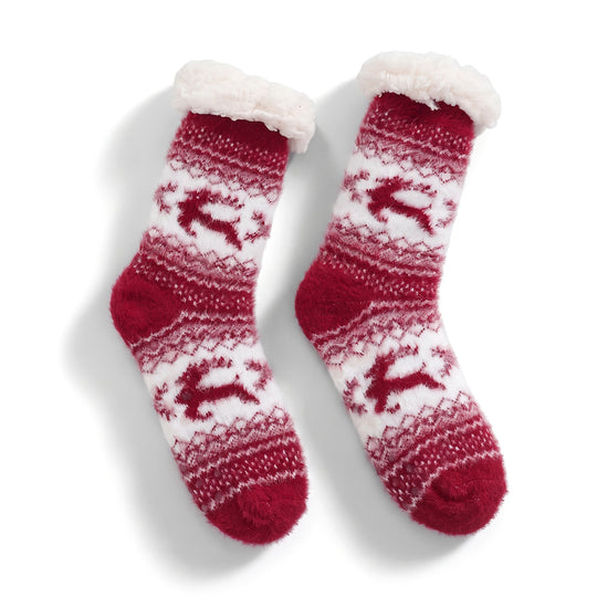 LIVMORE Sherpa-Kuschelsocken mit Schneeflockenmuster, 1 Paar, Bordeauxrot