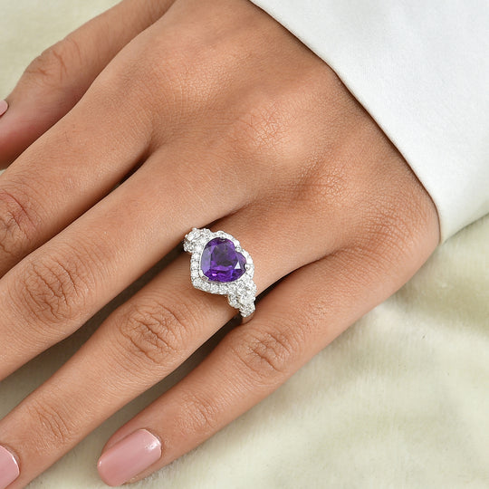 D'Joy AA Sambischer Amethyst, Moissanit Ring 925 Silber Rhodiniert (Größe 18.00) (10-16 Werktage Lieferzeit) ca. 2,75 ct