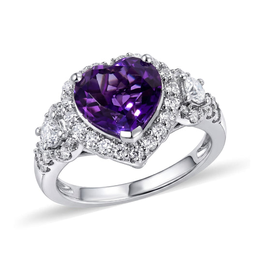 D'Joy AA Sambischer Amethyst, Moissanit Ring 925 Silber Rhodiniert (Größe 18.00) (10-16 Werktage Lieferzeit) ca. 2,75 ct
