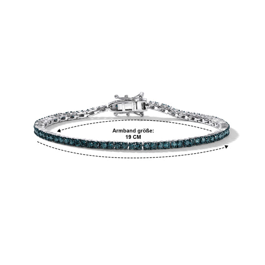 D'Joy blauer Diamant Eternity 19cm Armband, 925 Silber rhodiniert - 3,03 ct.