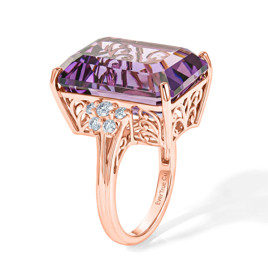 EVER TRUE AA Rose De France Amethyst, Weißer Zirkon Ring 950 Kupfer (Größe 18.00) ca. 22,68 ct