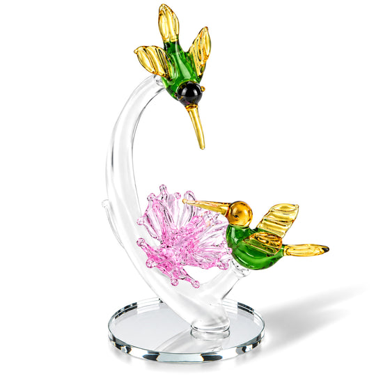 "crystal deco bird and flower color:yellow bird+pink flower product size:11*15.5cm N.W:178g material:glass"
