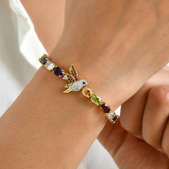 JARDIN KOLLEKTION D'Joy AA Roter Granat, Himmelblauer Topas Armband ca. 19 cm 925 Silber 750 Gelbgold vermeil ca. 18.40 ct