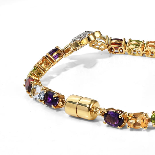 JARDIN KOLLEKTION D'Joy AA Roter Granat, Himmelblauer Topas Armband ca. 19 cm 925 Silber 750 Gelbgold vermeil ca. 18.40 ct