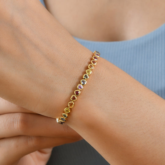 D'Joy AA Mehrfarbig Saphir Armband ca. 20 cm 925 Silber 750 Gelbgold vermeil ca. 7,24 ct.