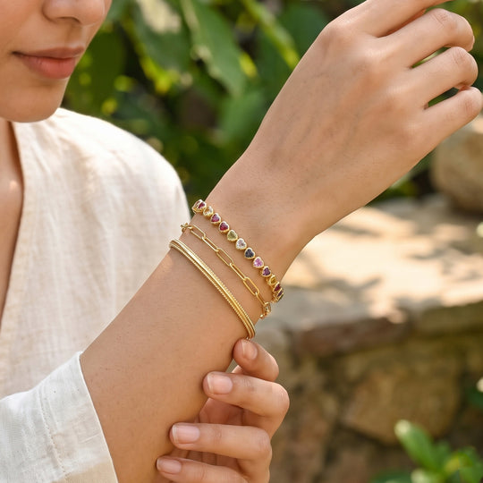 D'Joy AA Mehrfarbig Saphir Armband ca. 20 cm 925 Silber 750 Gelbgold vermeil ca. 7,24 ct.