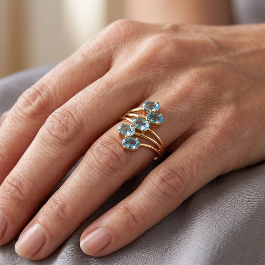EverTrue AA blauer Apatit Ring, Bronze mit Gelbgold E-Beschichtung - 1,35 ct.