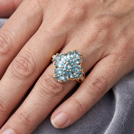 EverTrue AA blauer Apatit und Zirkon Ring, Bronze mit Gelbgold E-Beschichtung - 3,23 ct.