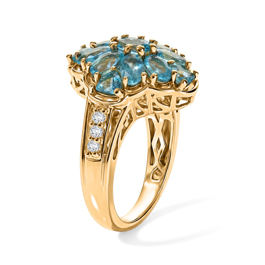 EverTrue AA blauer Apatit und Zirkon Ring, Bronze mit Gelbgold E-Beschichtung - 3,23 ct.
