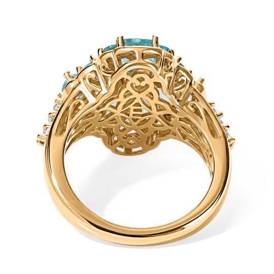 EverTrue AA blauer Apatit und Zirkon Ring, Bronze mit Gelbgold E-Beschichtung - 3,23 ct.