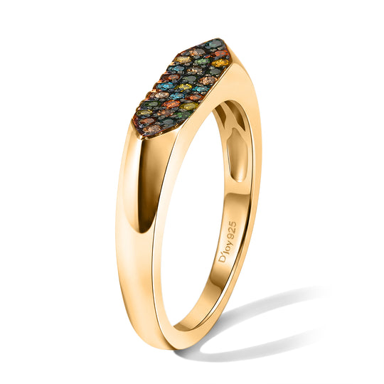 D'Joy Mehrfarbiger Diamanten, Blauer Roter Gelber Grüner Diamanten (IR) Ring 925 Silber 750 Gelbgold vermeil (Größe 20.00) ca. 0.26 ct
