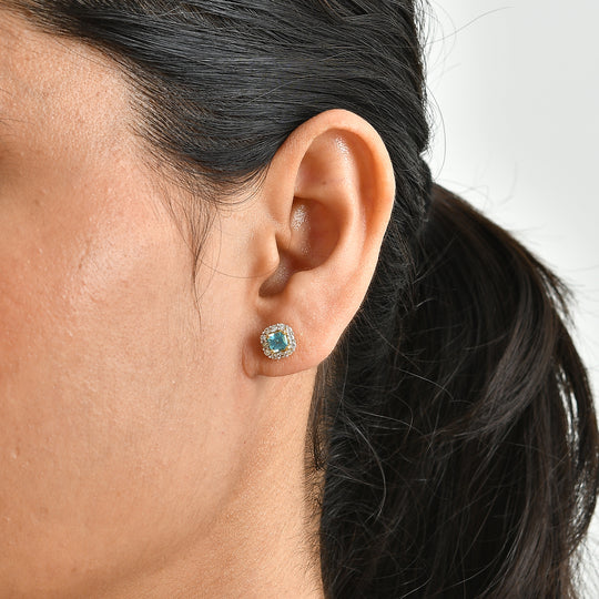 D'Joy AA blaue Apatit und Zirkon Ohrringe, 925 Silber in Goldton - 1,20 ct.