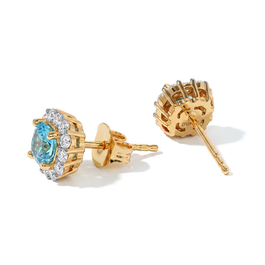 D'Joy AA blaue Apatit und Zirkon Ohrringe, 925 Silber in Goldton - 1,20 ct.