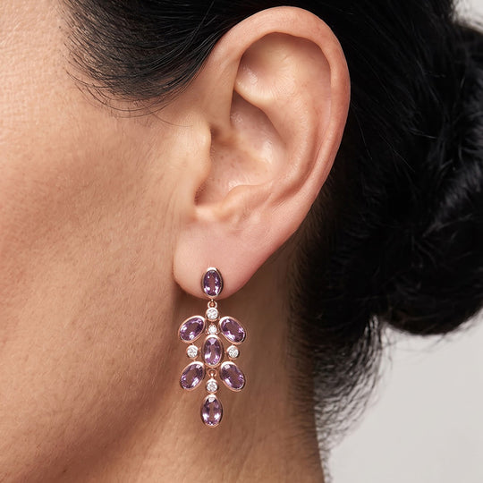 EverTrue Rose De France Amethyst und Zirkon florale Ohrringe, 950 Kupfer mit Roségold-E-Beschichtung - 6,41 ct.