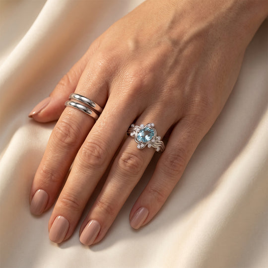 D'Joy blauer Apatit und Zirkon Ring, 925 Silber rhodiniert - 0,92 ct.